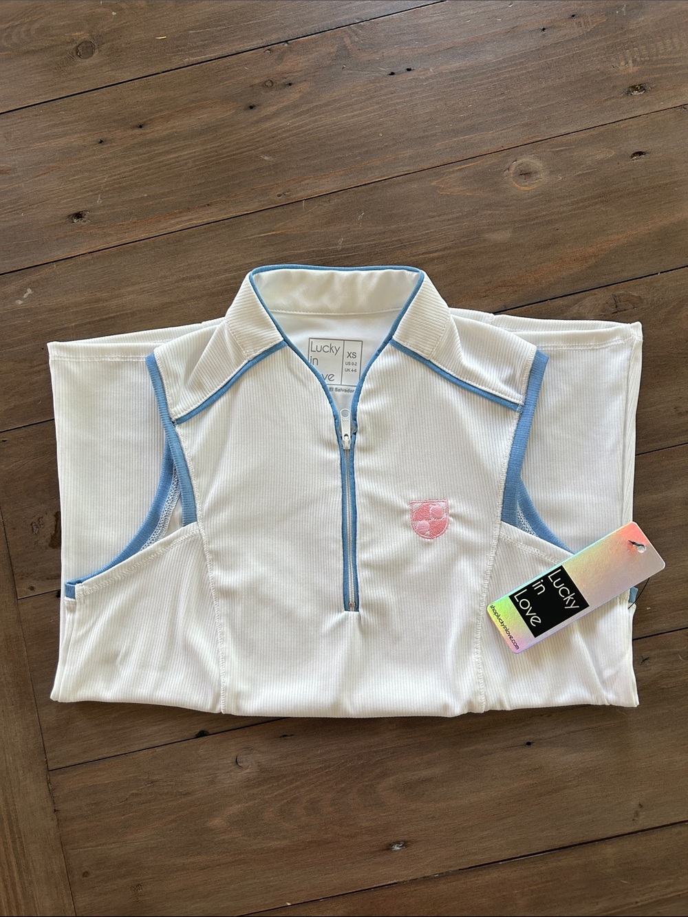 Lucky in Love 1/4 Zip Mandarin Collar Golf Sleeveless Polo Size XS
